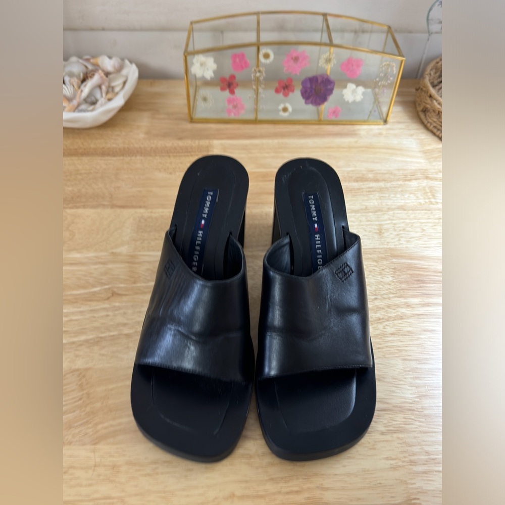 Vintage Y2K Tommy Hilfiger Black Leathrt Square Toe Block Heel - Picture 8 of 10